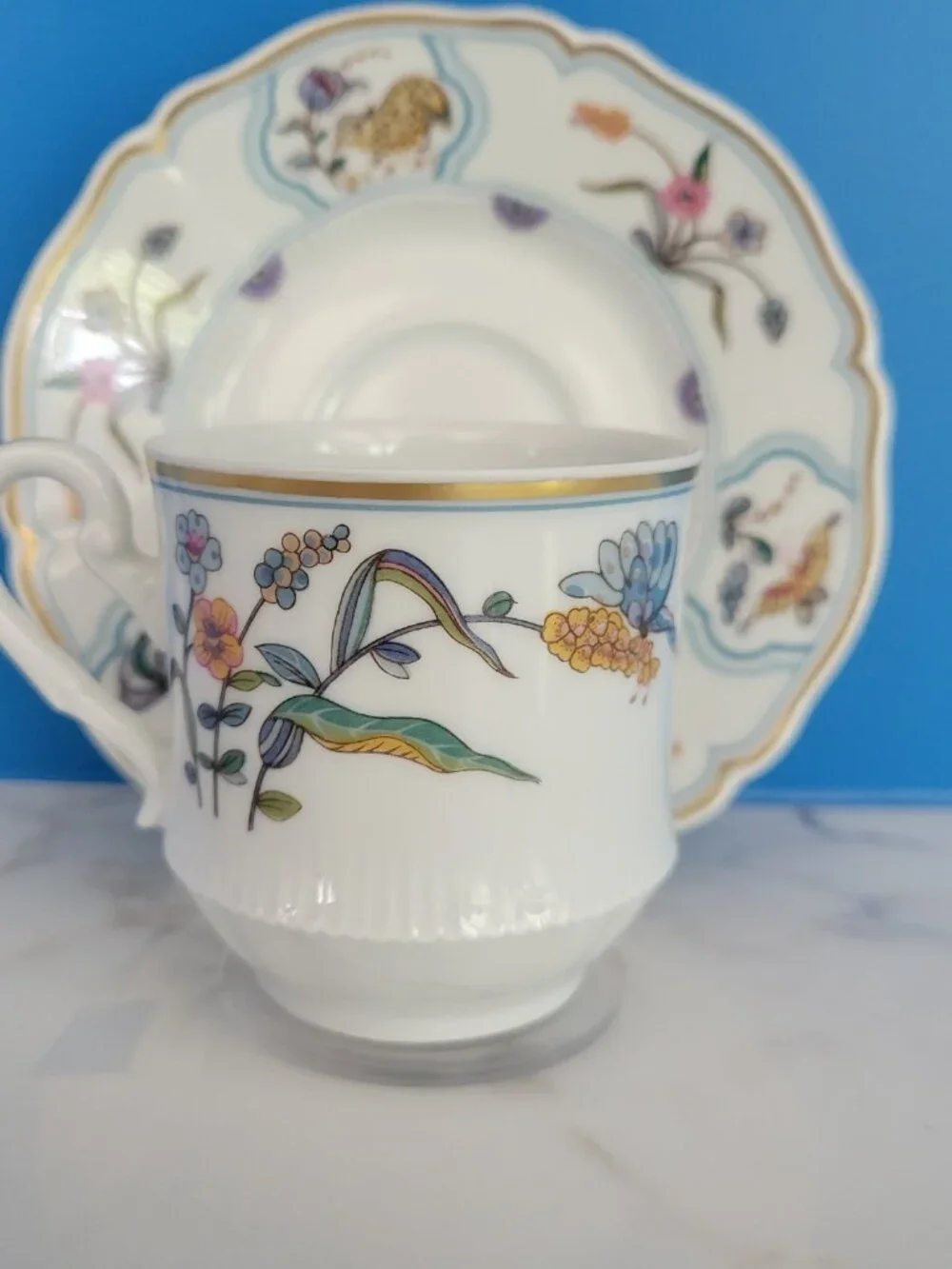 VTG Haviland Limoges France Golden Quail Teacup Saucer Fine China Bird French